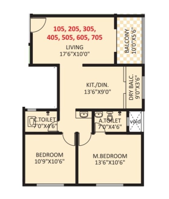 Floor plan of 2 BHK 762 Sq. Ft. Apartment in Vishal Leela Residency, Pune