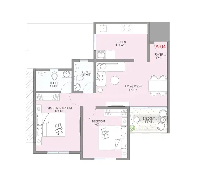 Floor plan of 2 BHK Apartment - 612 sq. ft. in Vishwas Yashraj Nakshatra, Pune