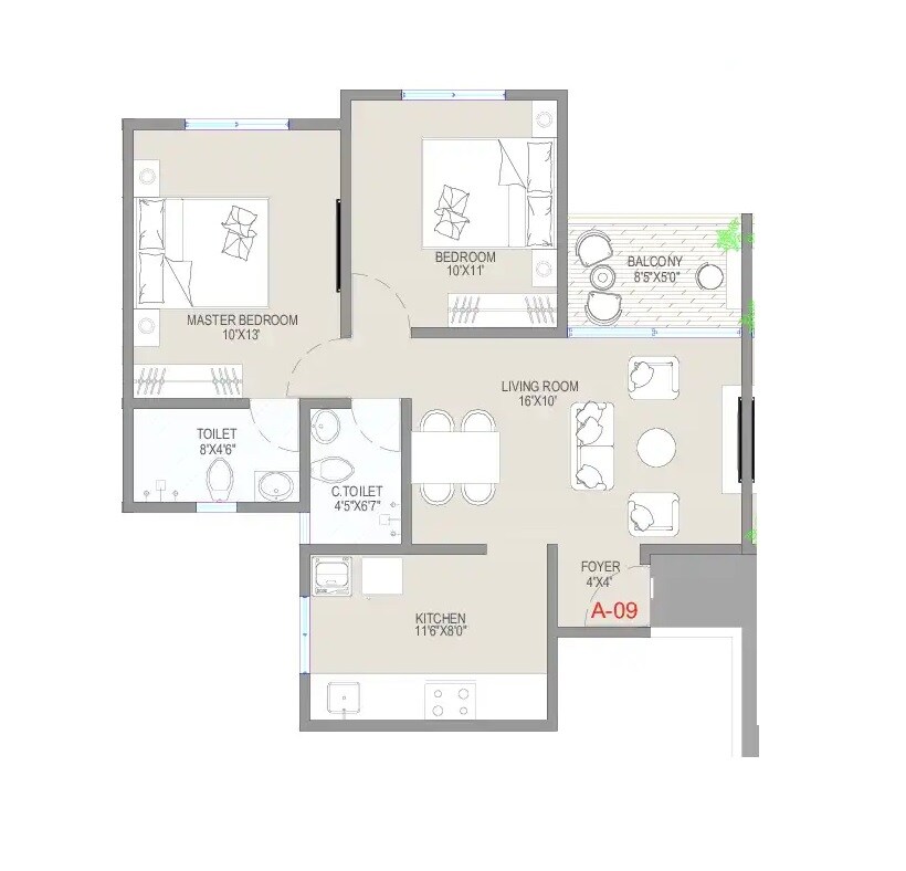 Floor plan of 2 BHK Apartment - 623 sq. ft. in Vishwas Yashraj Nakshatra, Pune