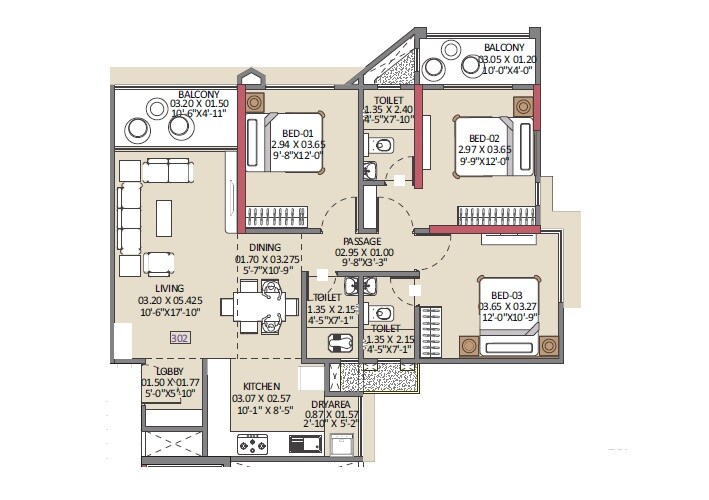 Floor plan of 4 BHK 1510 Sq. Ft. Apartment in Vision 24 Degree, Pune