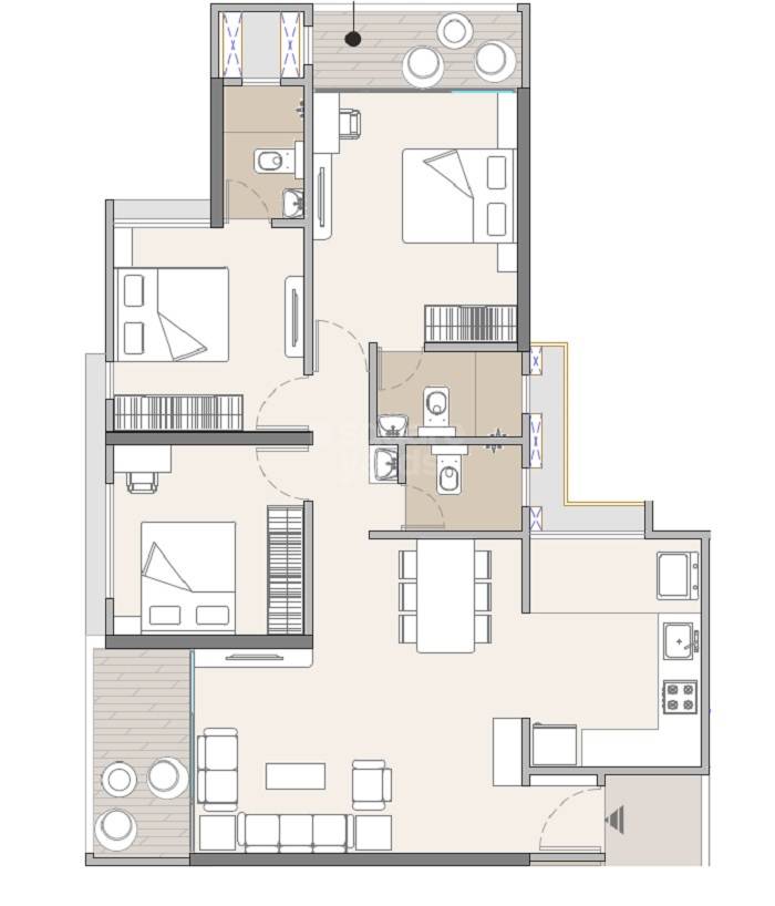 3 BHK 1005 Sq. Ft. Apartment