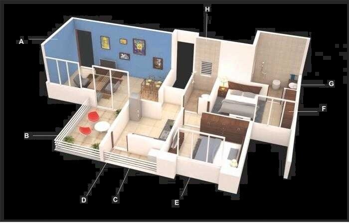 Floor plan of 2 BHK 499 Sq. Ft. Apartment in Vision Bliss County C Wing, Pune
