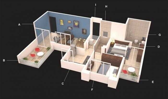 Floor plan of 2 BHK 503 Sq. Ft. Apartment in Vision Bliss County C Wing, Pune