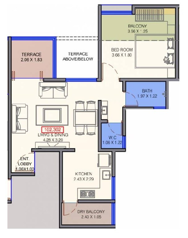 Floor plan of 1 BHK 419 Sq. Ft. Apartment in Vision Eternity, Pune