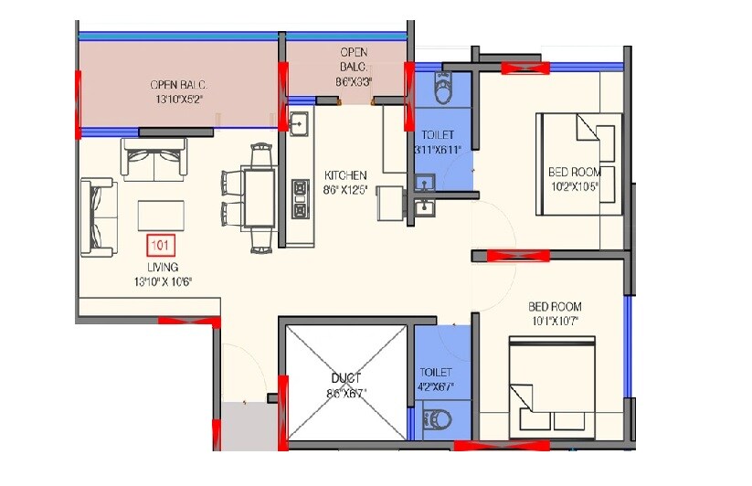 Floor plan of 2 BHK 546 Sq. Ft. Apartment in Vision Eternity, Pune