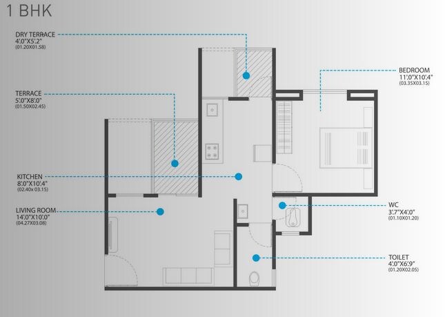 Floor plan of 1 BHK 473 Sq. Ft. Apartment in Vision Indrabhumi, Pune