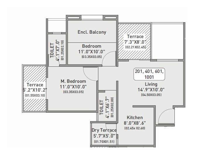 Floor plan of 2 BHK 706 Sq. Ft. Apartment in Vision Indrabhumi, Pune