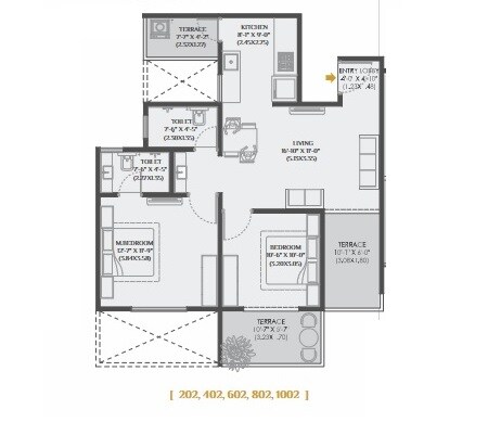 Floor plan of 2 BHK 658 Sq. Ft. Apartment in Vision Indratej, Pune