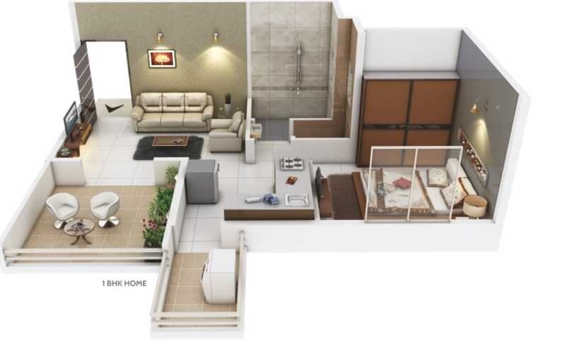 Floor plan of 1 BHK 360 Sq. Ft. Apartment in Vision Kalpavriksha, Pune
