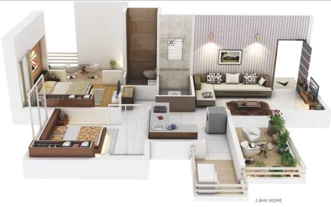 Floor plan of 2 BHK 516 Sq. Ft. Apartment in Vision Kalpavriksha, Pune