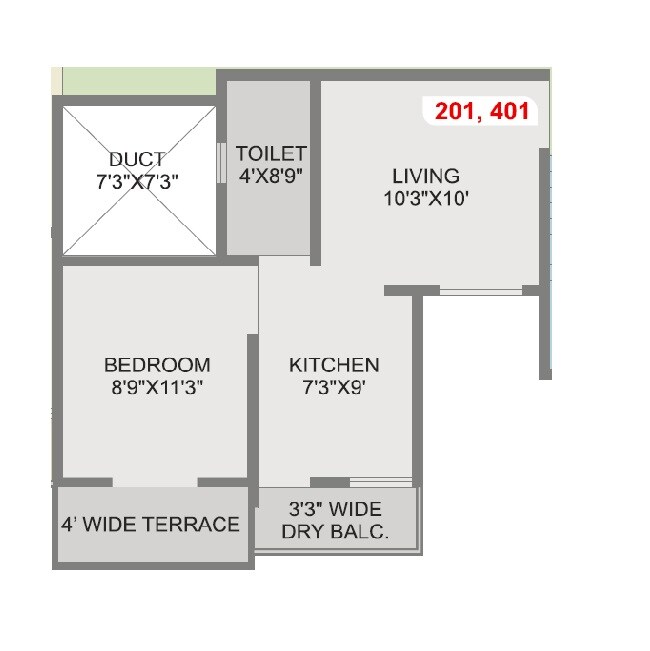 Floor plan of 1 BHK 365 Sq. Ft. Apartment in Vision Pearl Residency Hadapsar, Pune