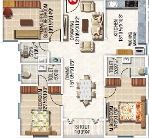 2 BHK 957 Sq. Ft. Apartment