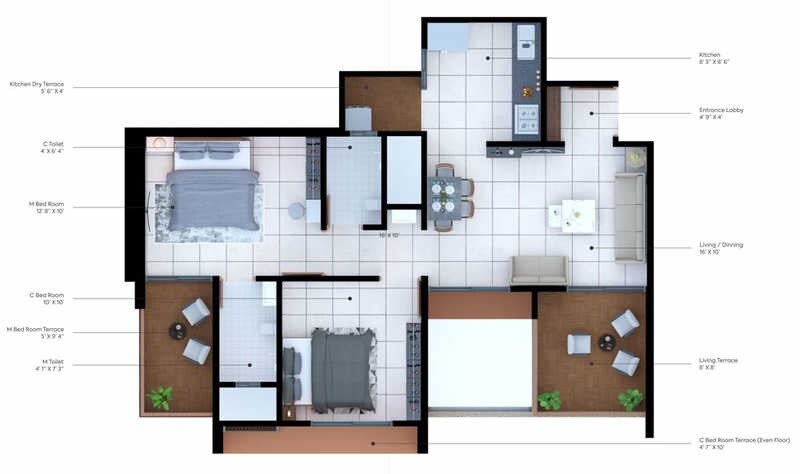 Floor plan of 2 BHK 440 Sq. Ft. Apartment in Vision Starwest Phase 2, Pune