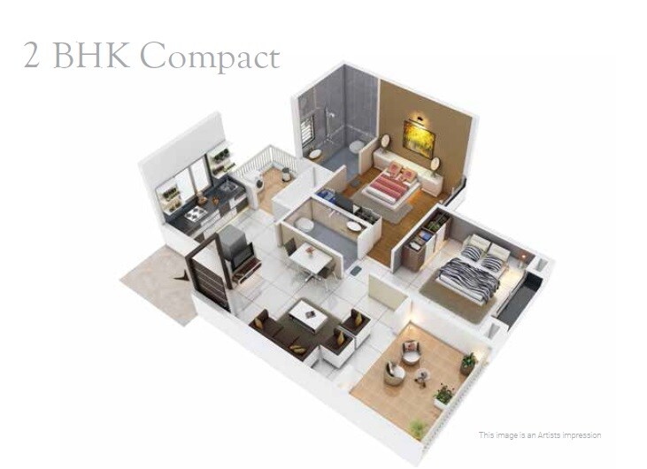 Floor plan of 2 BHK 474 Sq. Ft. Apartment in Vitthal Bhuvi 2, Pune