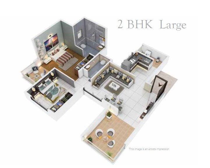 Floor plan of 2 BHK 532 Sq. Ft. Apartment in Vitthal Bhuvi 2, Pune