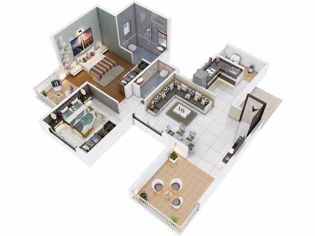Floor plan of 2 BHK 503 Sq. Ft. Apartment in Vitthal Bhuvi, Pune