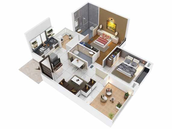 Floor plan of 2 BHK 475 Sq. Ft. Apartment in Vitthal Bhuvi, Pune