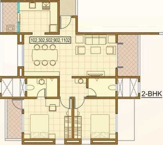 Floor plan of 2 BHK 649 Sq. Ft. Apartment in Viva Hallmark, Pune