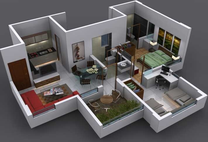 Floor plan of 2 BHK 474 Sq. Ft. Apartment in Viva Sarovar, Pune