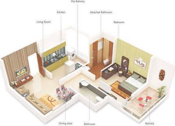 Floor plan of 1 BHK Apartment - 658 sq. ft. in Vivansaa Abanna, Pune