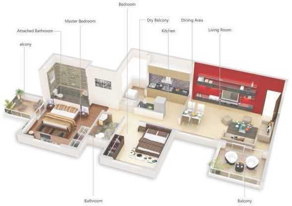 Floor plan of 2 BHK Apartment - 905 sq. ft. in Vivansaa Abanna, Pune