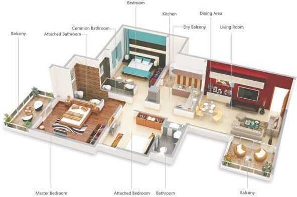Floor plan of 3 BHK Apartment - 1310 sq. ft. in Vivansaa Abanna, Pune