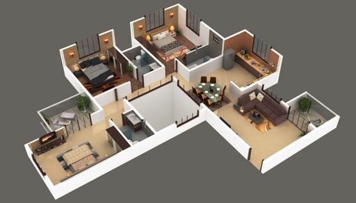 Floor plan of 3 BHK 1016 Sq. Ft. Apartment in Vivansaa Cellandine Phase II, Pune