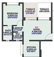 Floor plan of 1 BHK 345 Sq. Ft. Apartment in Vivanta Life Vishakha Phase 1, Pune