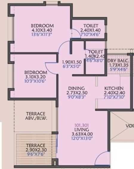2 BHK 498 Sq. Ft. Apartment