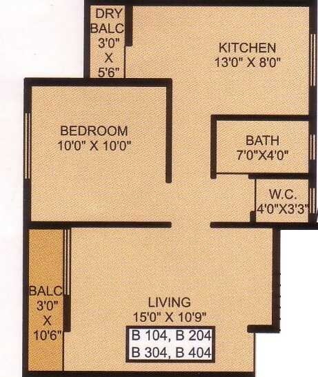 Floor plan of 1 BHK 473 Sq. Ft. Apartment in Vivanta Sarthak, Pune
