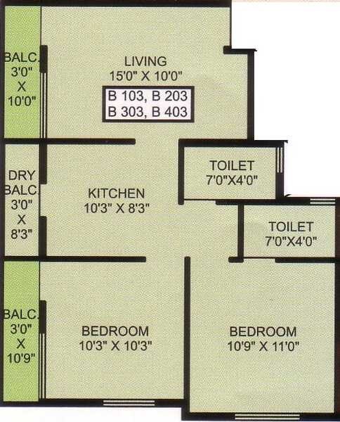 Floor plan of 2 BHK 606 Sq. Ft. Apartment in Vivanta Sarthak, Pune