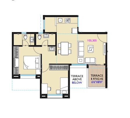 2 BHK 498 Sq. Ft. Apartment