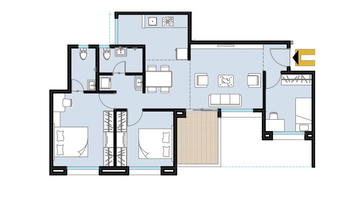 3 BHK 687 Sq. Ft. Apartment