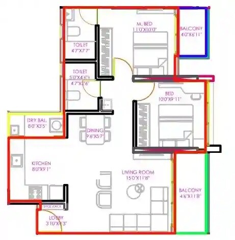 Floor plan of 2 BHK 768 Sq. Ft. Apartment in Vivanta Yashada Windsong, Pune