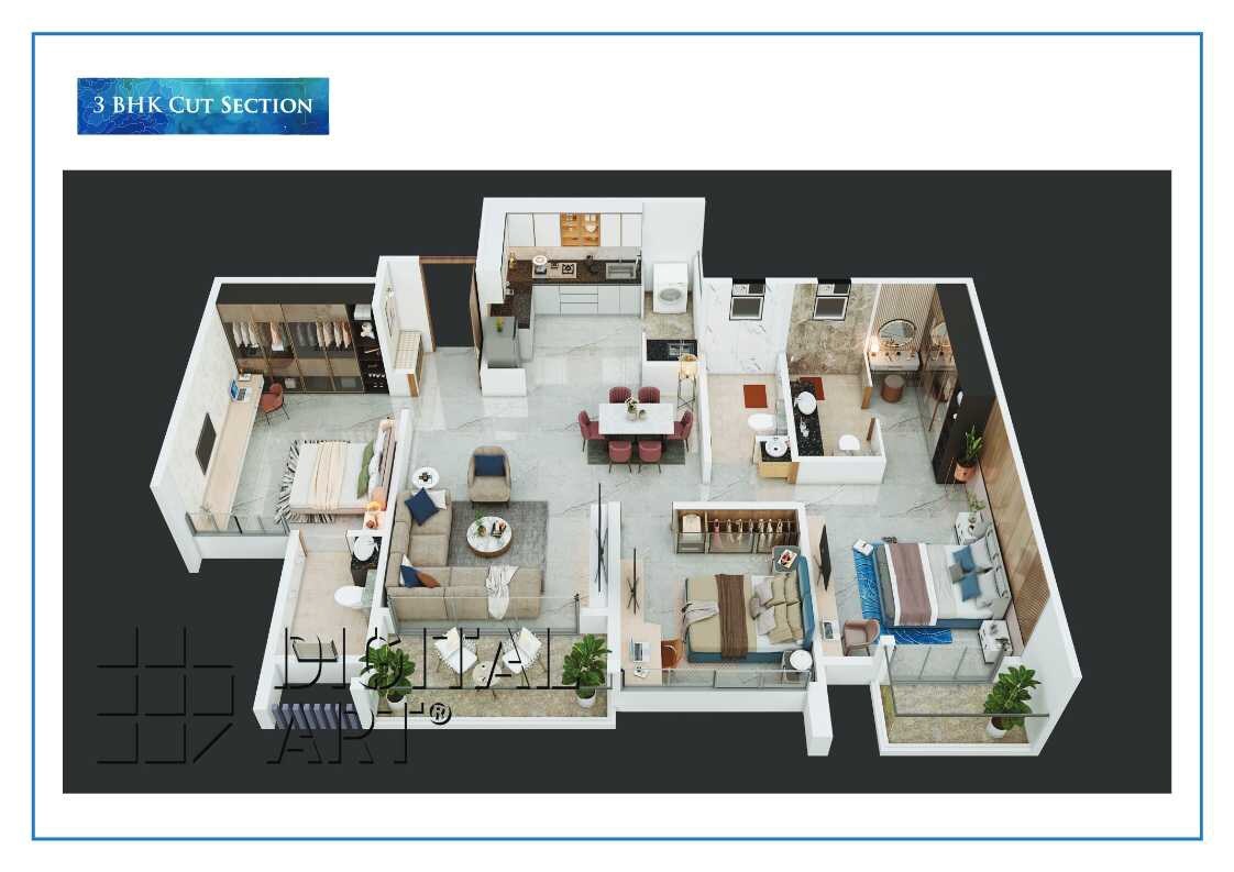 Floor plan of 3 BHK 1105 Sq. Ft. Apartment in Vivanta Yashada Windsong, Pune