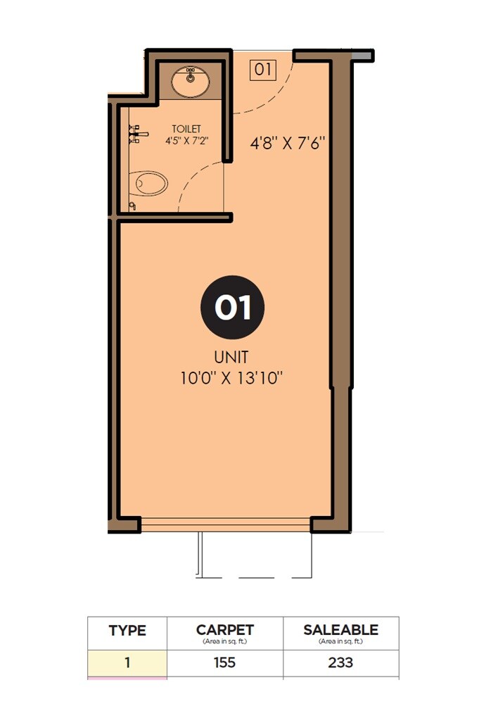 Floor plan of 155 Sq. Ft. Studio in VJ IndiLife, Pune