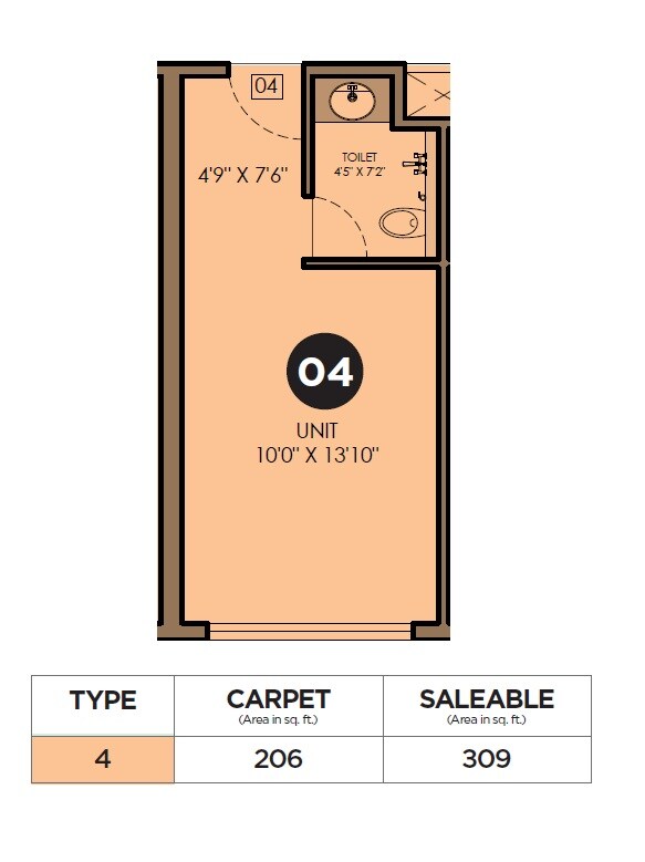 Floor plan of 206 Sq. Ft. Studio in VJ IndiLife, Pune
