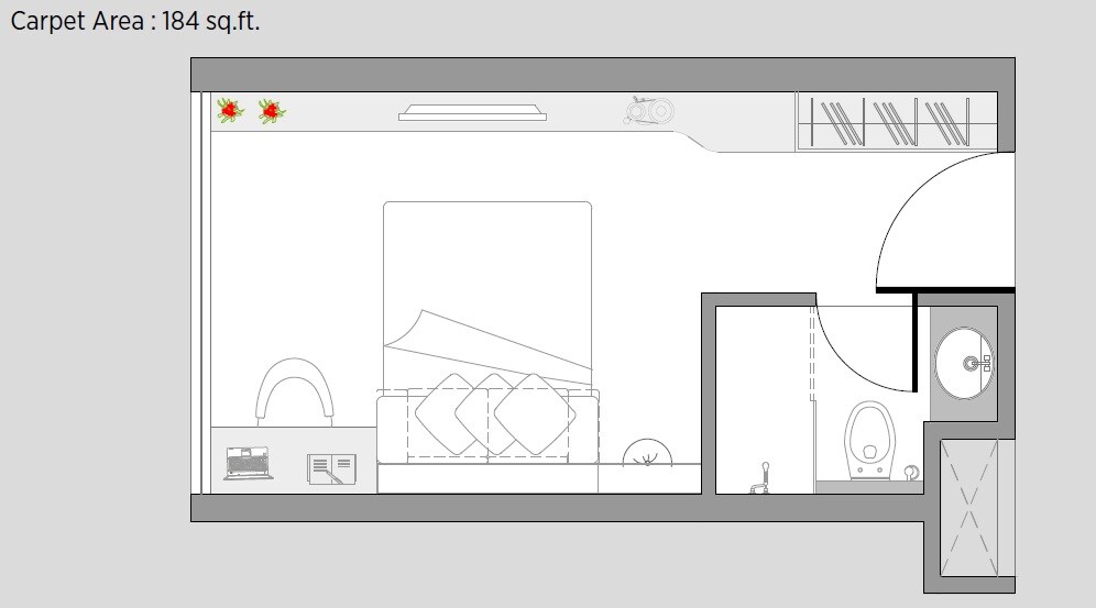 Floor plan of 184 Sq. Ft. Studio in VJ IndiLife, Pune