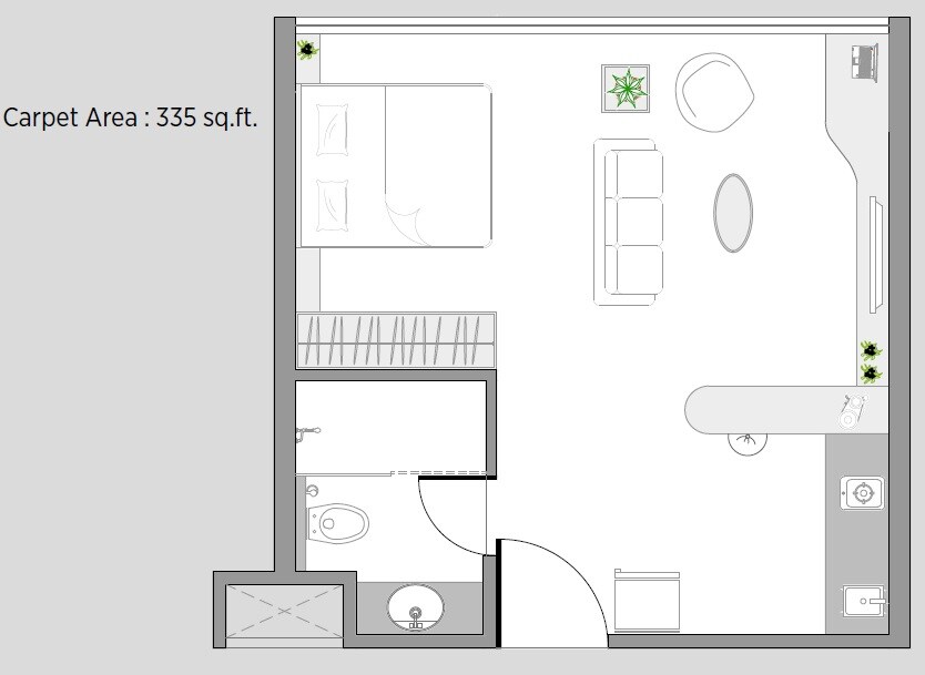 Floor plan of 335 Sq. Ft. Studio in VJ IndiLife, Pune