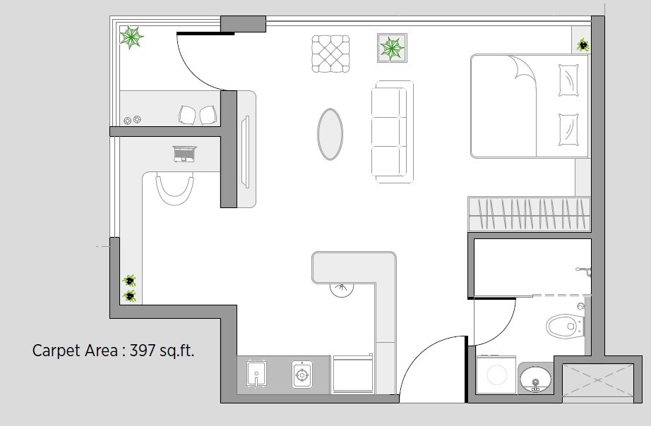 Floor plan of 397 Sq. Ft. Studio in VJ IndiLife, Pune