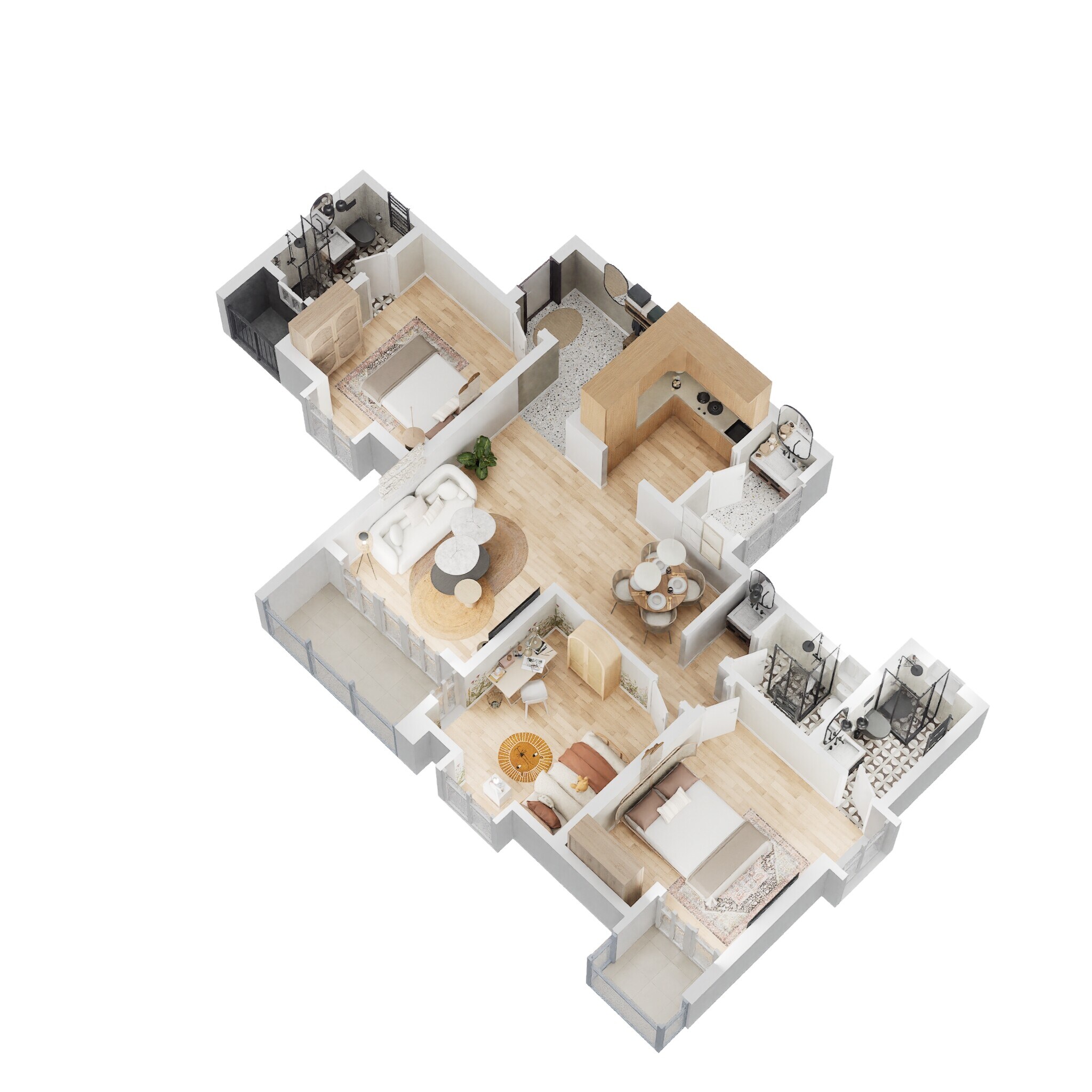 Floor plan of 3 BHK 742 Sq. Ft. Apartment in VJ YashOne Infinitee, Pune