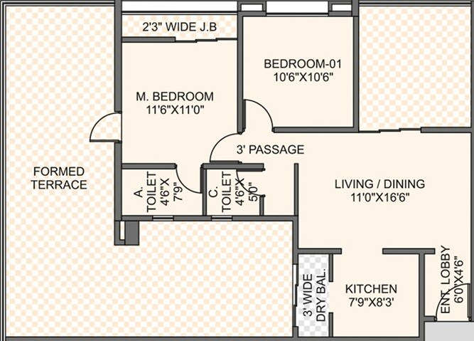 Floor plan of 2 BHK 716 Sq. Ft. Apartment in VMA Reserve, Pune