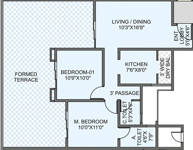 Floor plan of 2 BHK 741 Sq. Ft. Apartment in VMA Reserve, Pune