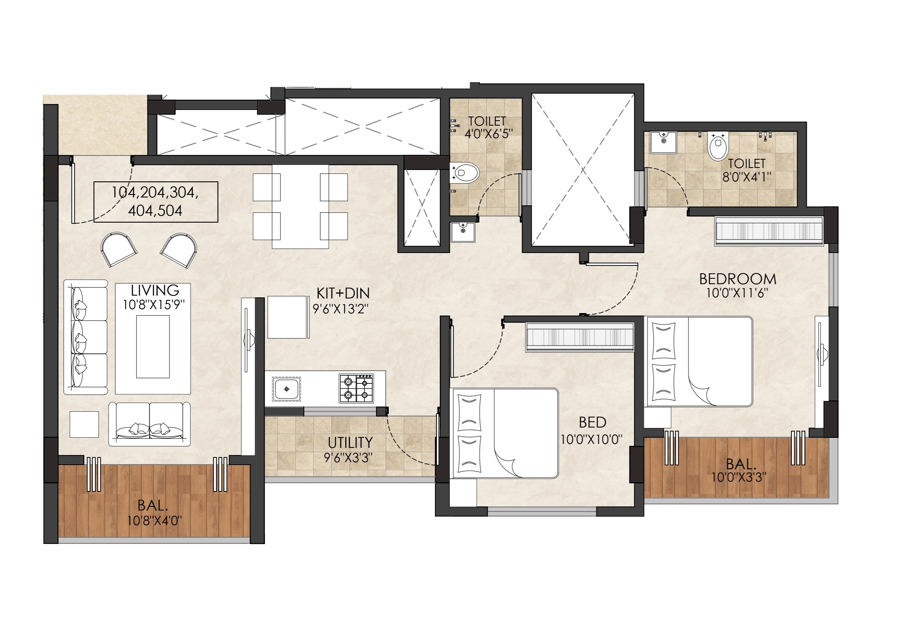 2 BHK 736 Sq. Ft. Apartment