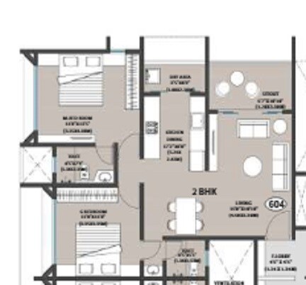Floor plan of 2 BHK 938 Sq. Ft. Apartment in Vriddhi Nu Era, Pune