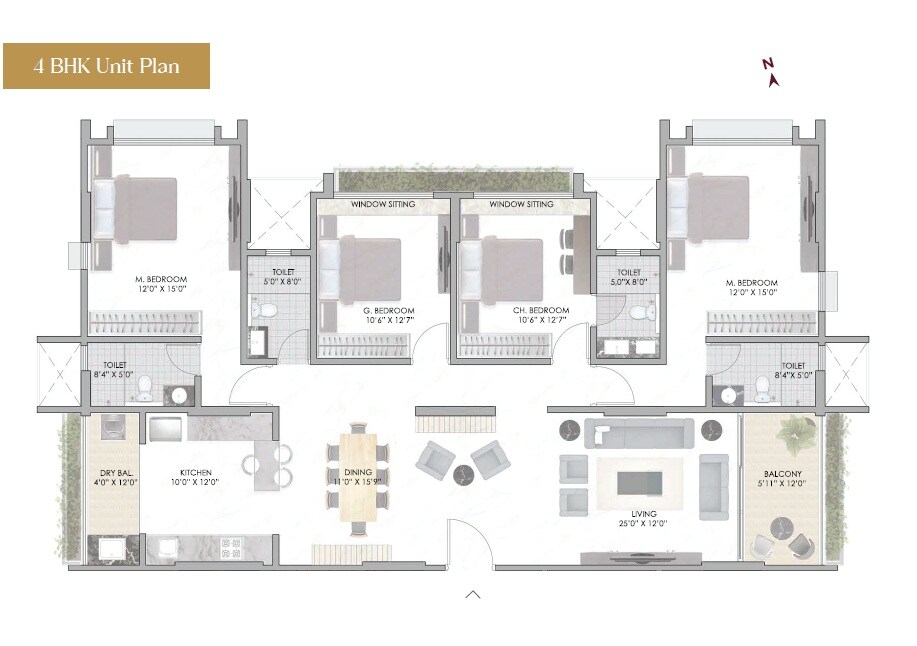 Floor plan of 4 BHK 1699 Sq. Ft. Apartment in Vriddhi Satlaj, Pune