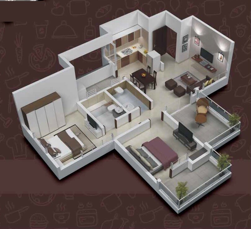 Floor plan of 2 BHK 538 Sq. Ft. Apartment in Vrindavan Barsana Dham, Pune