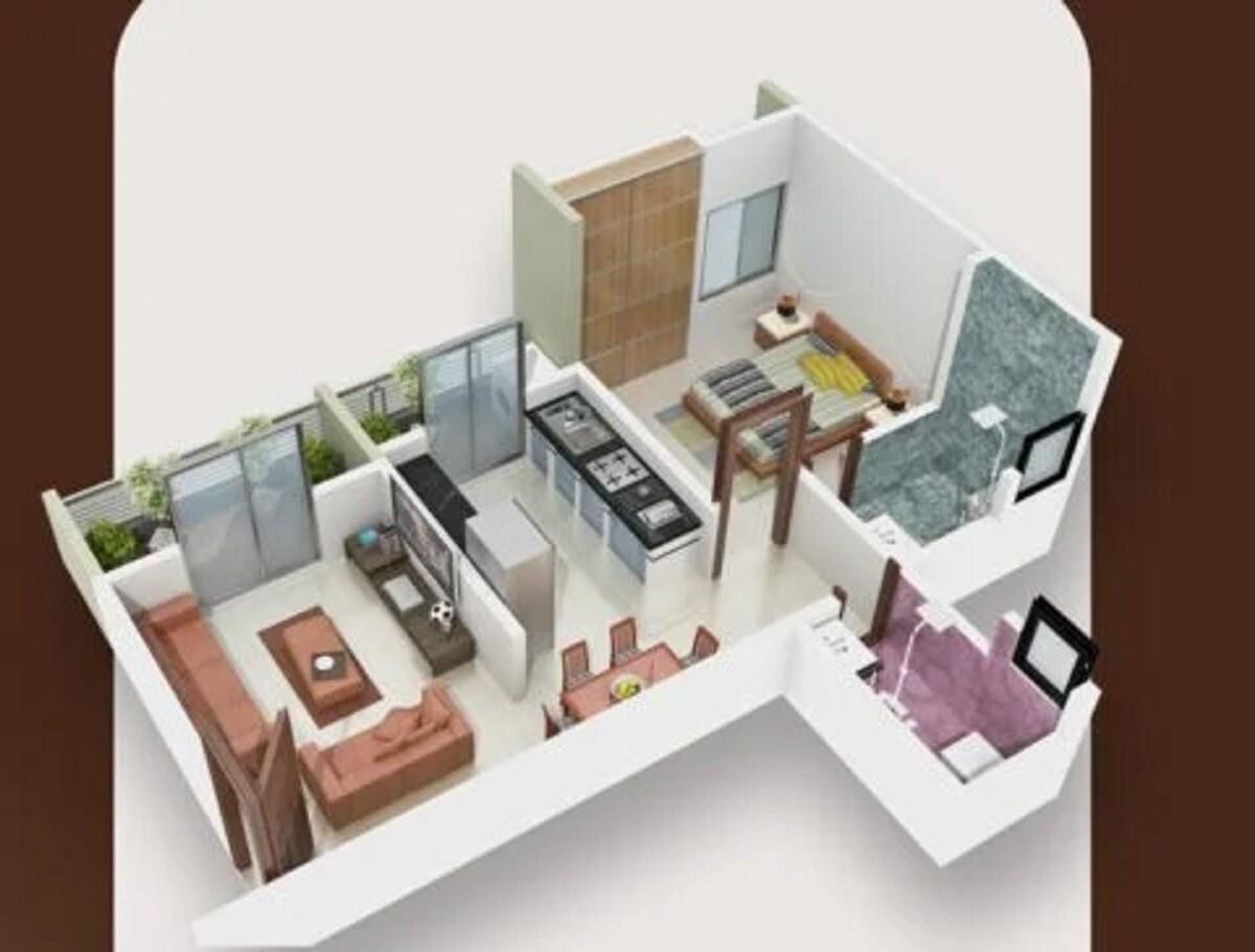 Floor plan of 1 BHK 459 Sq. Ft. Apartment in Vritti Mysha, Pune