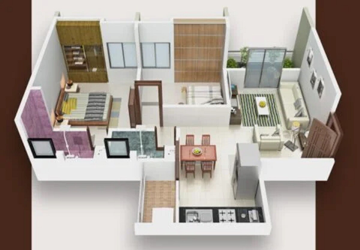 Floor plan of 2 BHK 592 Sq. Ft. Apartment in Vritti Mysha, Pune