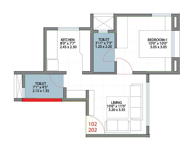 Floor plan of 1 BHK 372 Sq. Ft. Apartment in Vruksha Residences, Pune